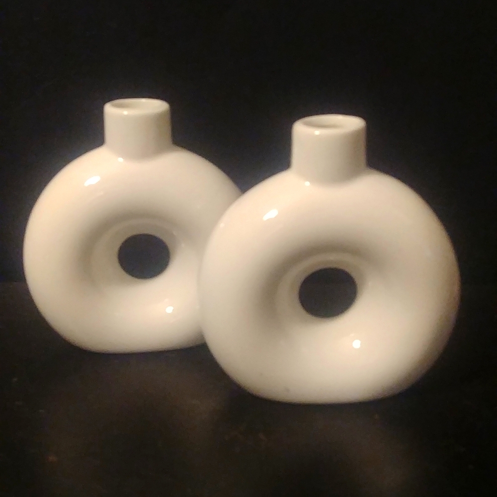 Imperial Collection White Porcelain Bud Donut Vases set of 2